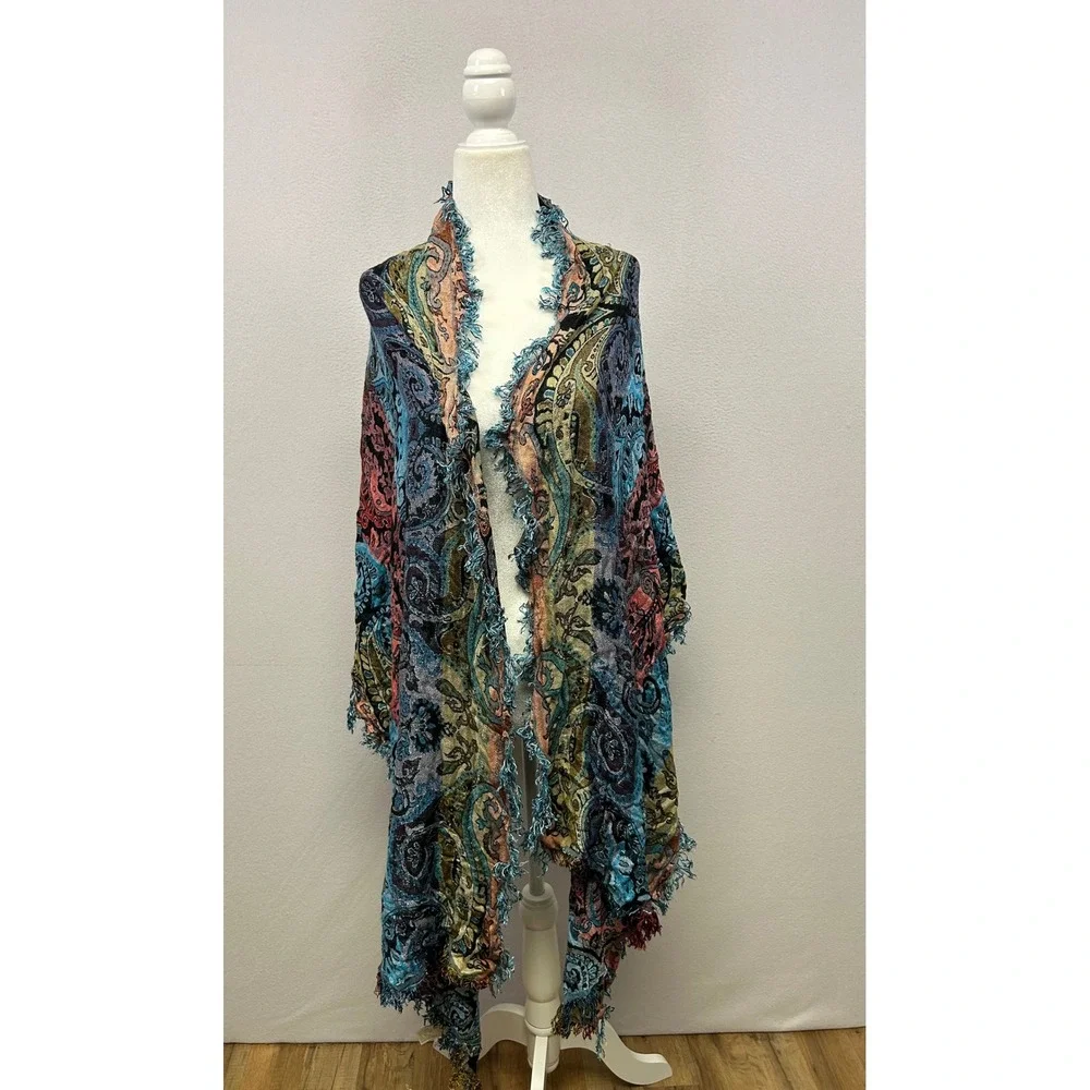 Boho Paisley Collection XVIII Womens OS Multicolor Viscose Fringe Shawl Scarf